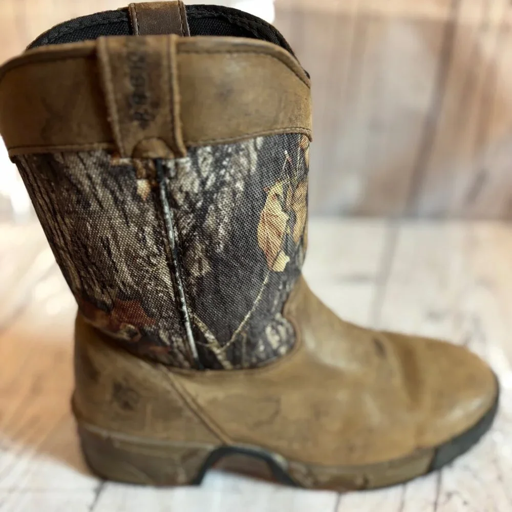 Rocky Kids Leather Western Camouflage 6” Outdoor Brown Slip On Boots Size 4M